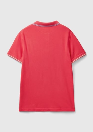  Erkek Koyu Pembe %100 Pamuk Göğsü Logo İşlemeli Kontrast Çizgili Polo T-Shirt