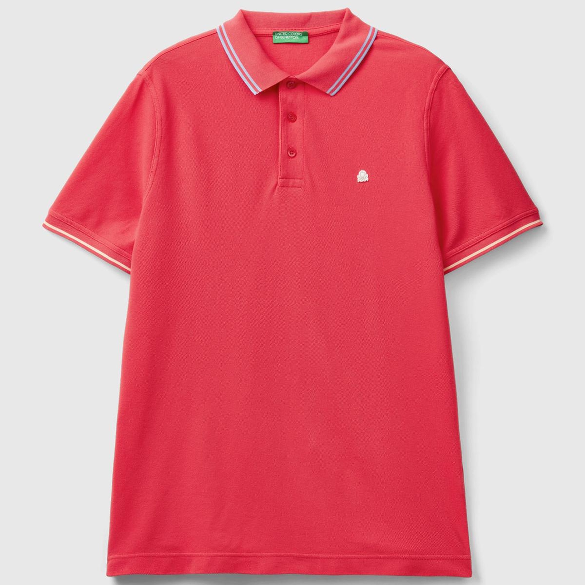 Erkek Koyu Pembe %100 Pamuk Göğsü Logo İşlemeli Kontrast Çizgili Polo T-Shirt