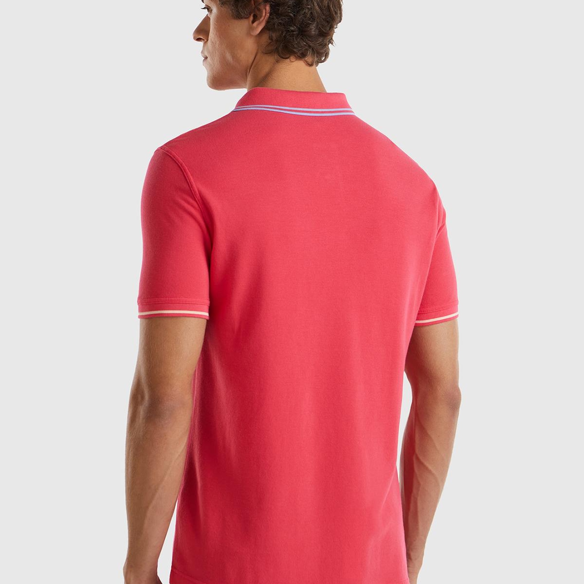Erkek Koyu Pembe %100 Pamuk Göğsü Logo İşlemeli Kontrast Çizgili Polo T-Shirt