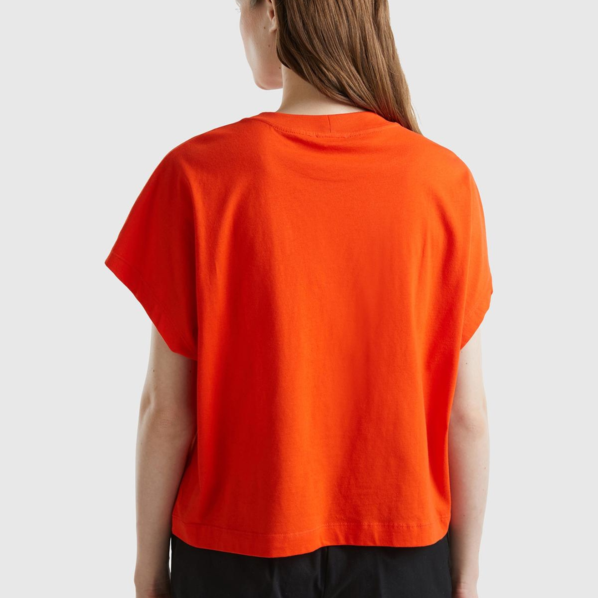 Kadın Nar Çiçeği %100 Pamuk Kimono Kollu Bisiklet Yaka T-Shirt