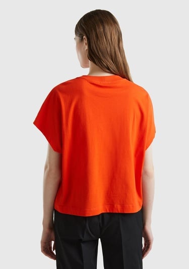  Kadın Nar Çiçeği %100 Pamuk Kimono Kollu Bisiklet Yaka T-Shirt