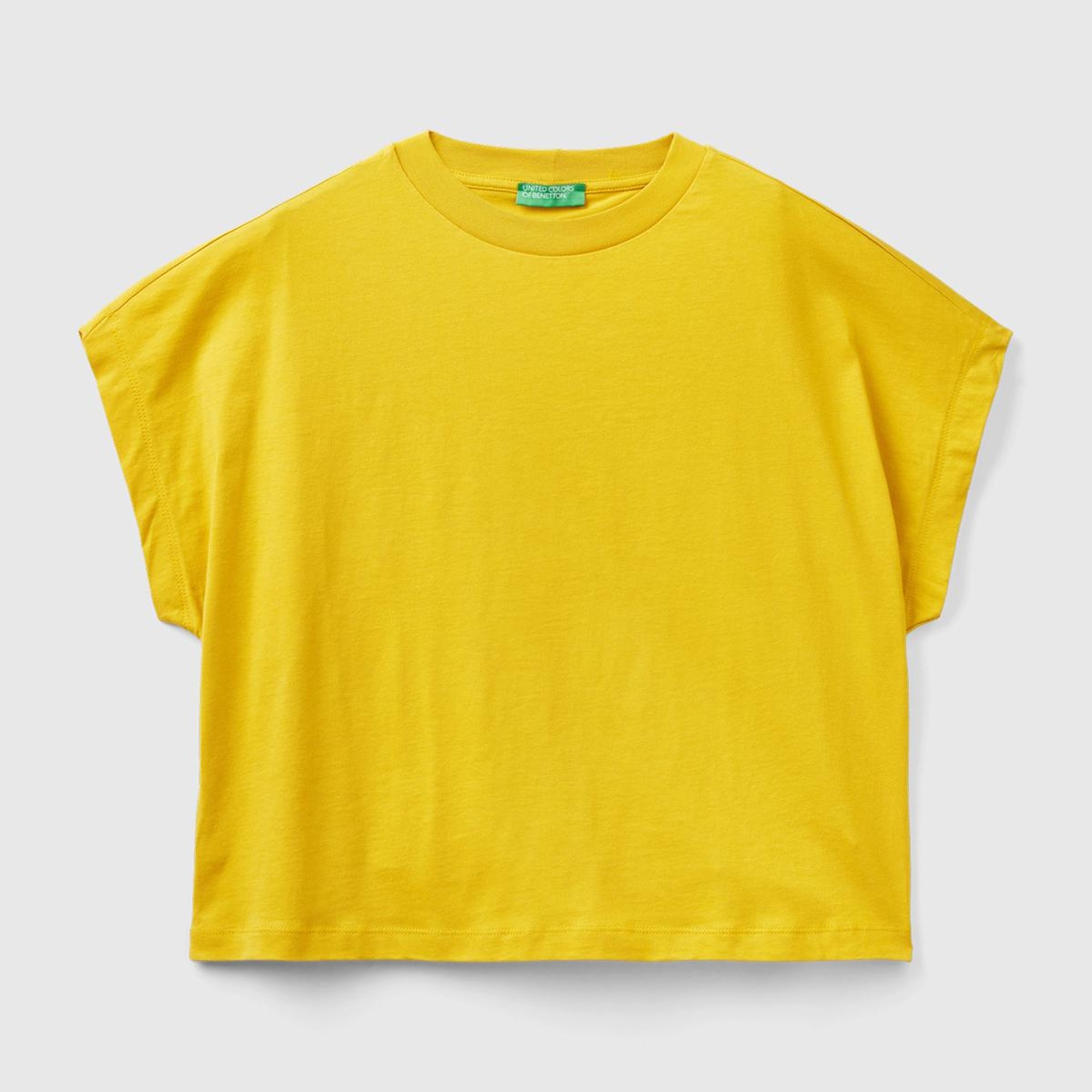 Kadın Hardal %100 Pamuk Kimono Kollu Bisiklet Yaka T-Shirt