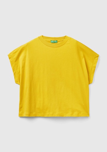  Kadın Hardal %100 Pamuk Kimono Kollu Bisiklet Yaka T-Shirt