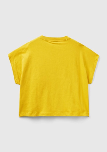  Kadın Hardal %100 Pamuk Kimono Kollu Bisiklet Yaka T-Shirt