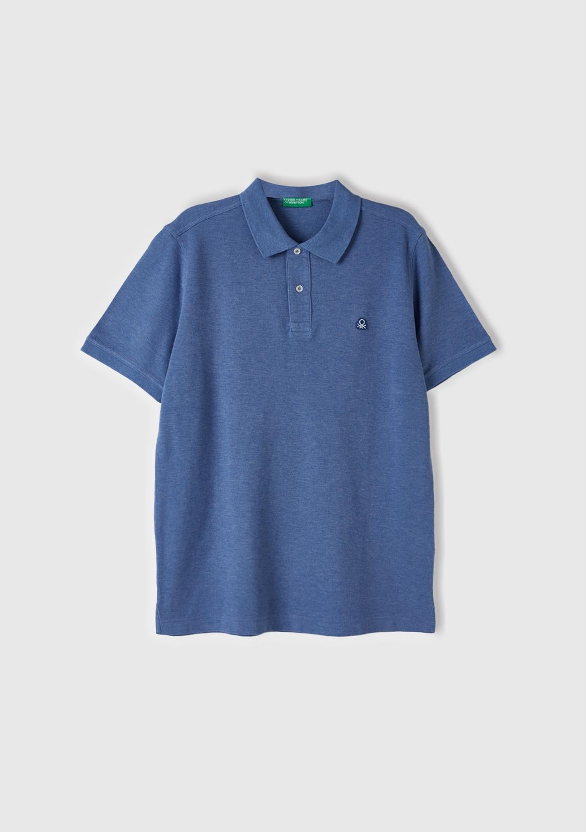  Erkek Koyu Mavi %100 Pamuk Göğsü Logo İşlemeli Düğmeli Polo T-Shirt