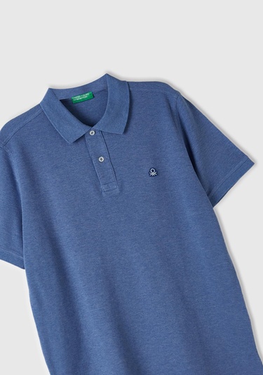  Erkek Koyu Mavi %100 Pamuk Göğsü Logo İşlemeli Düğmeli Polo T-Shirt