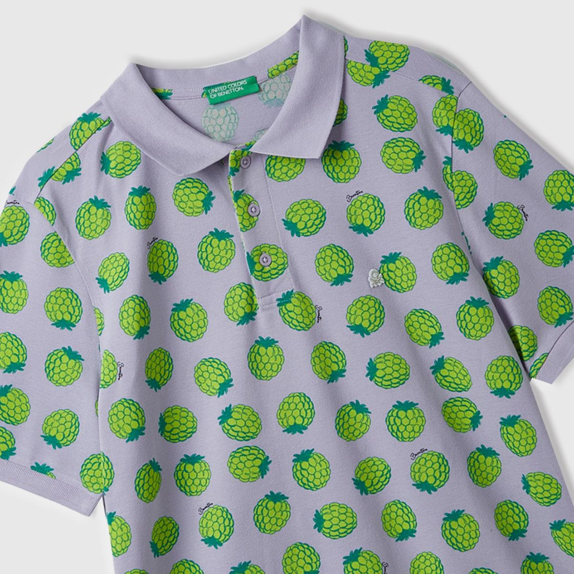 Erkek Lila Mix %100 Pamuk Tamamı Meyve Desenli Polo Yaka T-Shirt