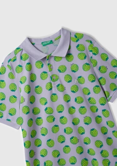  Erkek Lila Mix %100 Pamuk Tamamı Meyve Desenli Polo Yaka T-Shirt