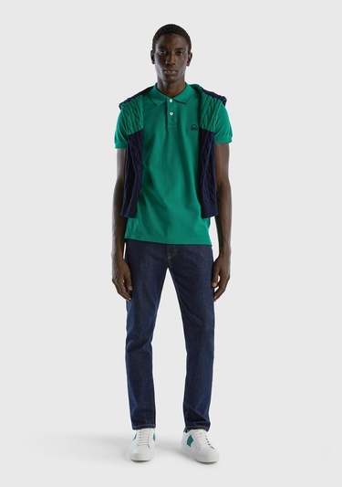  Erkek Koyu Yeşil Slim Fit Kısa Kollu Polo T-Shirt