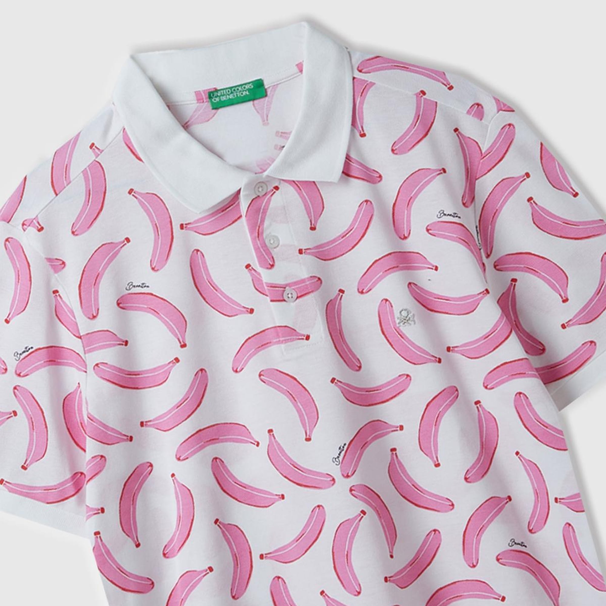 Erkek Beyaz Mix %100 Pamuk Tamamı Meyve Desenli Polo Yaka T-Shirt