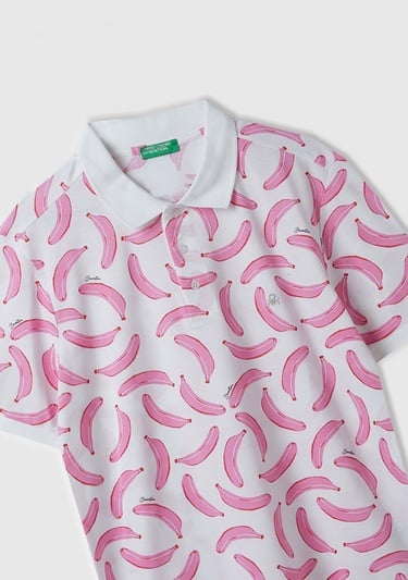  Erkek Beyaz Mix %100 Pamuk Tamamı Meyve Desenli Polo Yaka T-Shirt