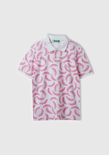  Erkek Beyaz Mix %100 Pamuk Tamamı Meyve Desenli Polo Yaka T-Shirt