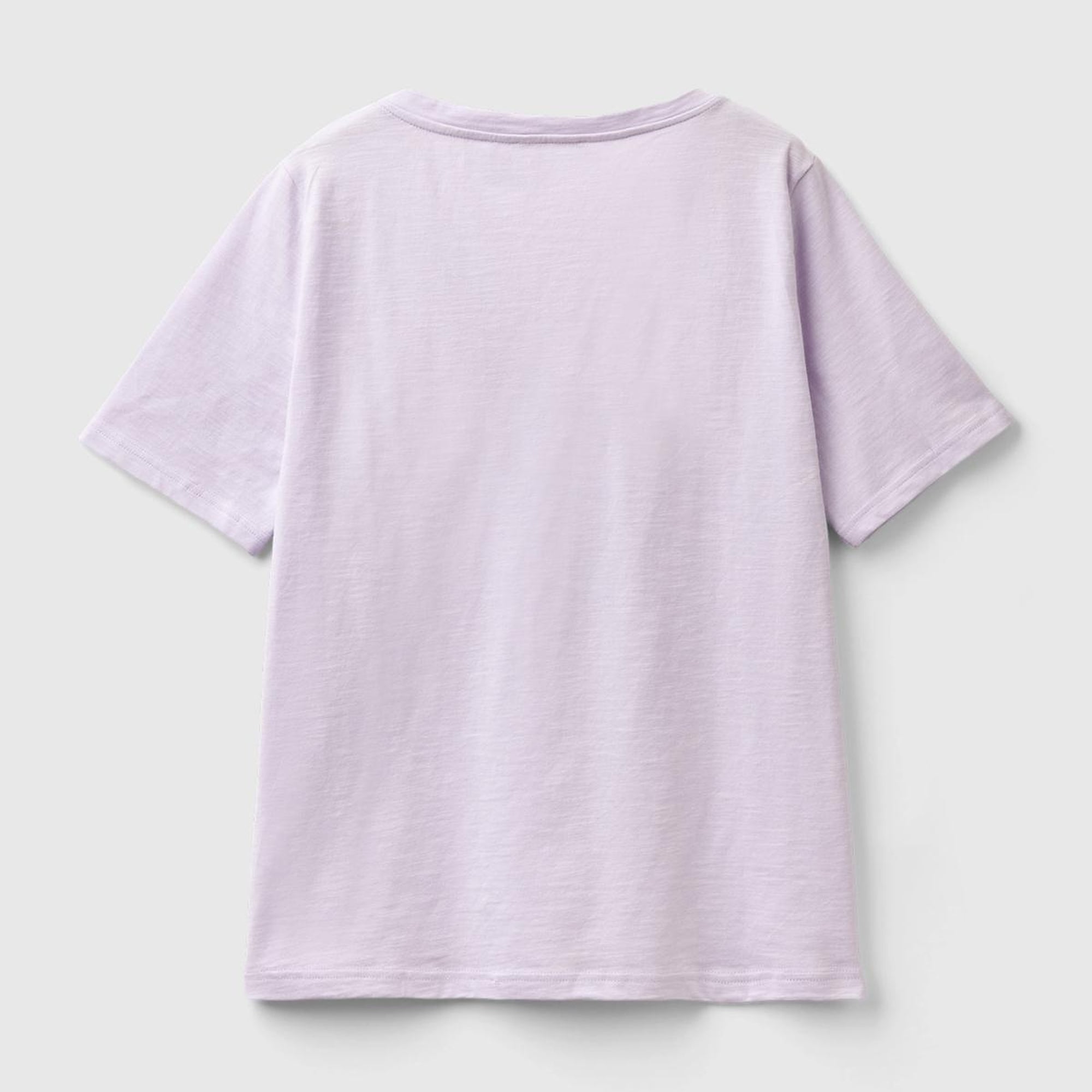 Kadın Lila %100 Koton V Yaka Slub T-Shirt