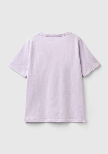  Kadın Lila %100 Koton V Yaka Slub T-Shirt