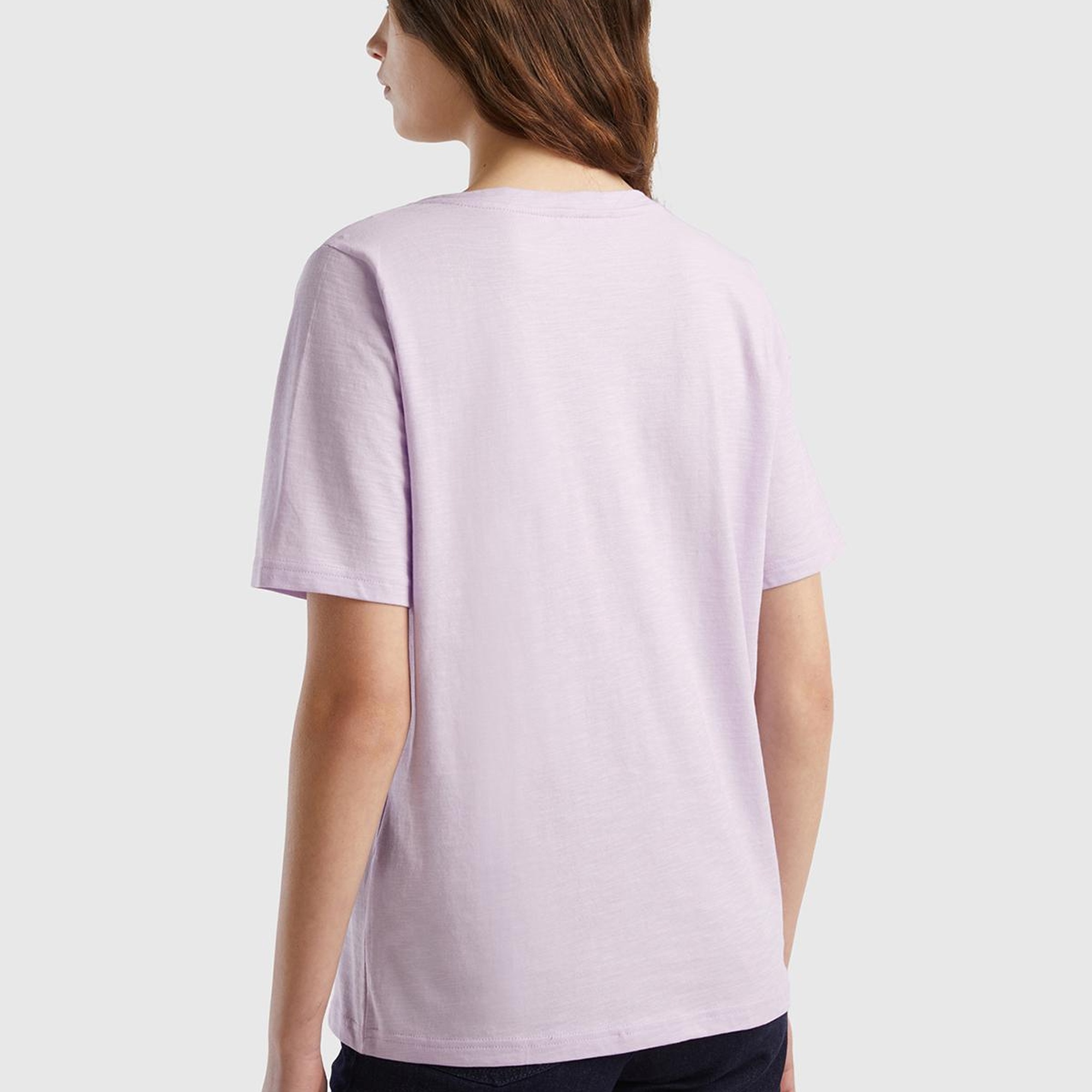 Kadın Lila %100 Koton V Yaka Slub T-Shirt