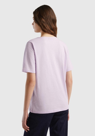  Kadın Lila %100 Koton V Yaka Slub T-Shirt