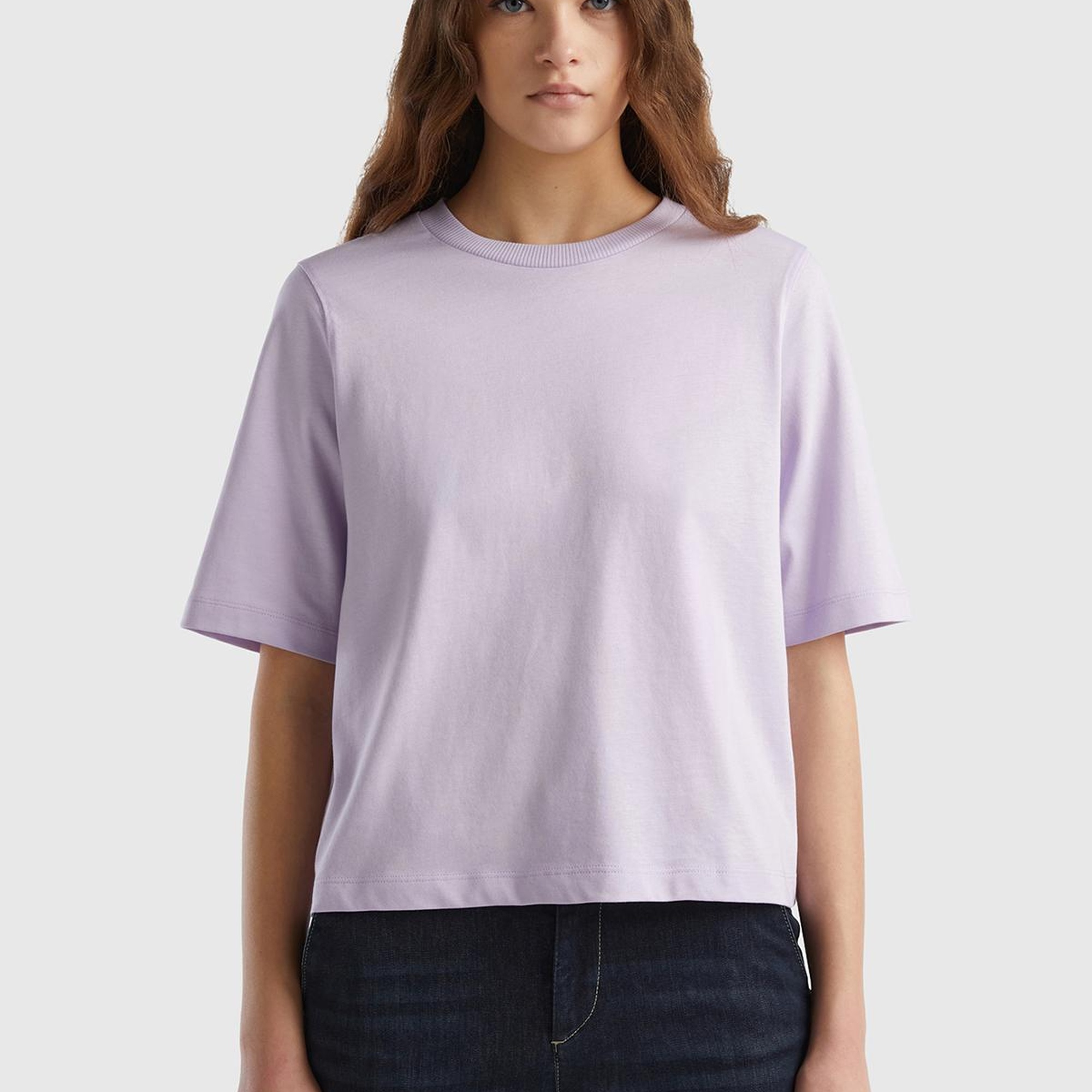 Kadın Lila %100 Koton Boxy Fit T-Shirt