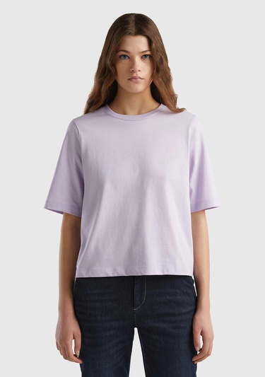  Kadın Lila %100 Koton Boxy Fit T-Shirt