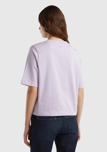  Kadın Lila %100 Koton Boxy Fit T-Shirt