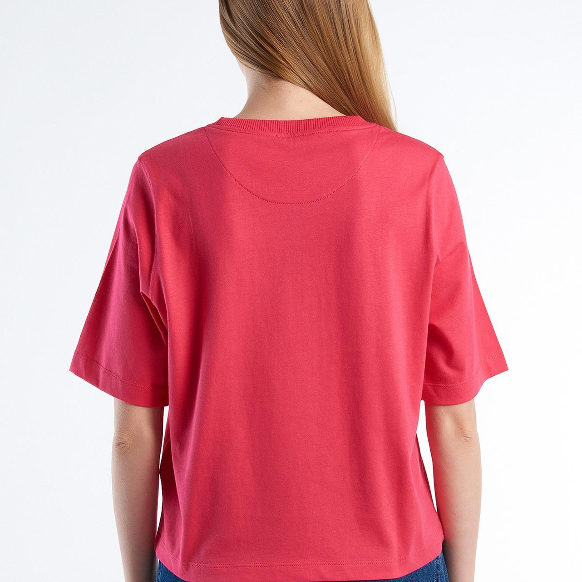 Kadın Koyu Pembe %100 Koton Boxy Fit T-Shirt