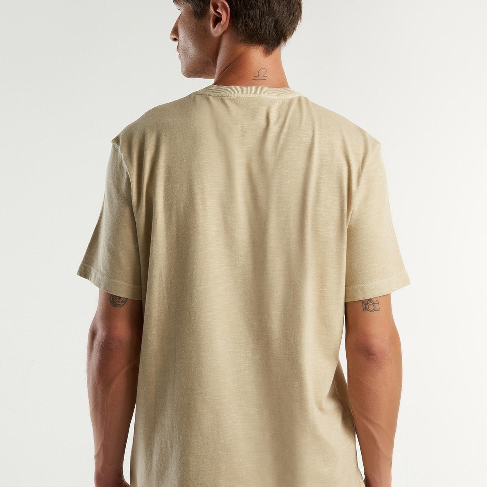 Erkek Taş %100 Pamuk Tek Renkli Rahat Kesim Bisiklet Yaka T-Shirt