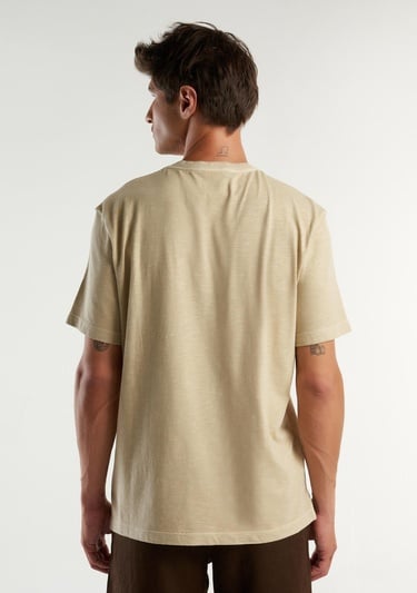  Erkek Taş %100 Pamuk Tek Renkli Rahat Kesim Bisiklet Yaka T-Shirt