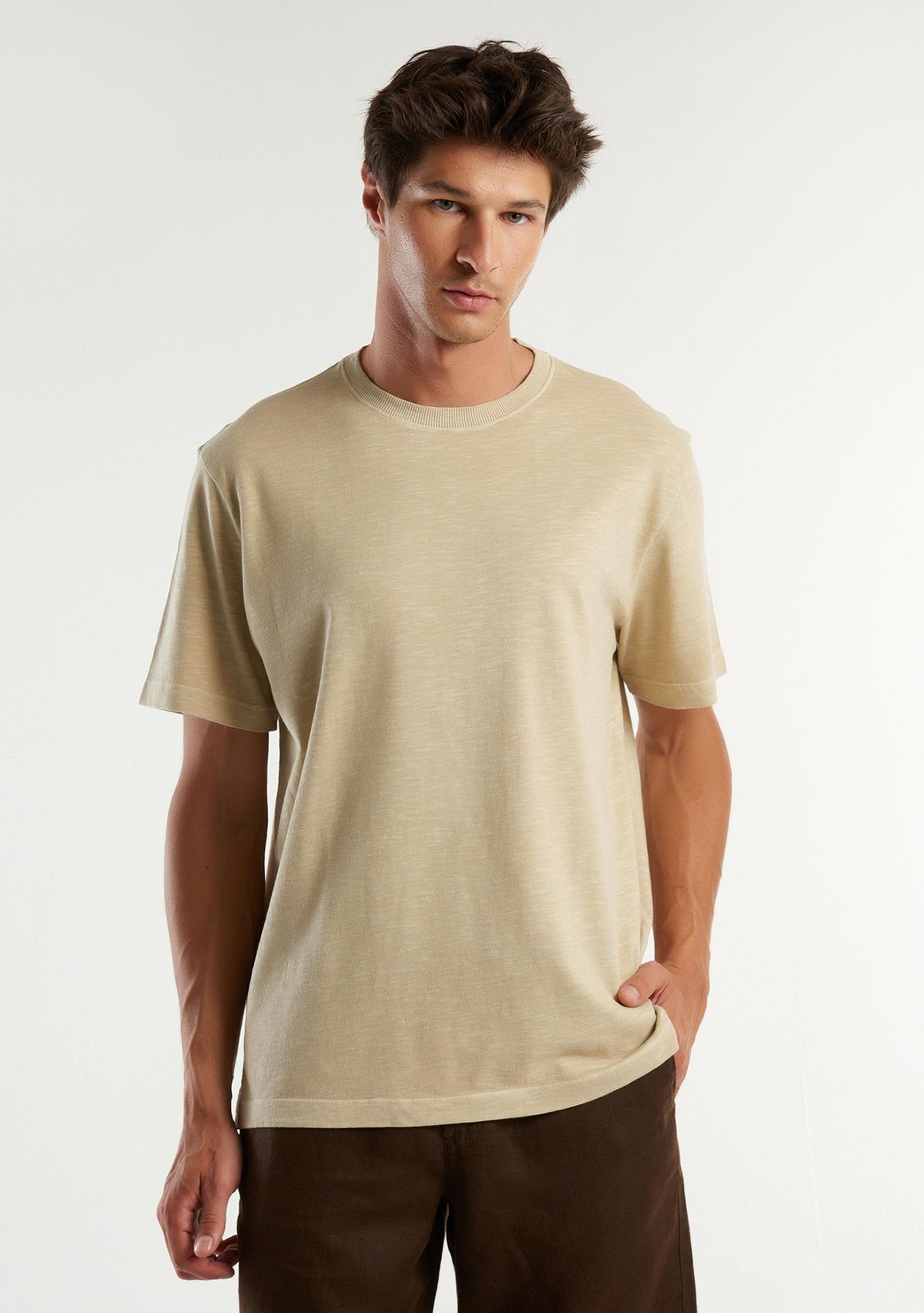  Erkek Taş %100 Pamuk Tek Renkli Rahat Kesim Bisiklet Yaka T-Shirt