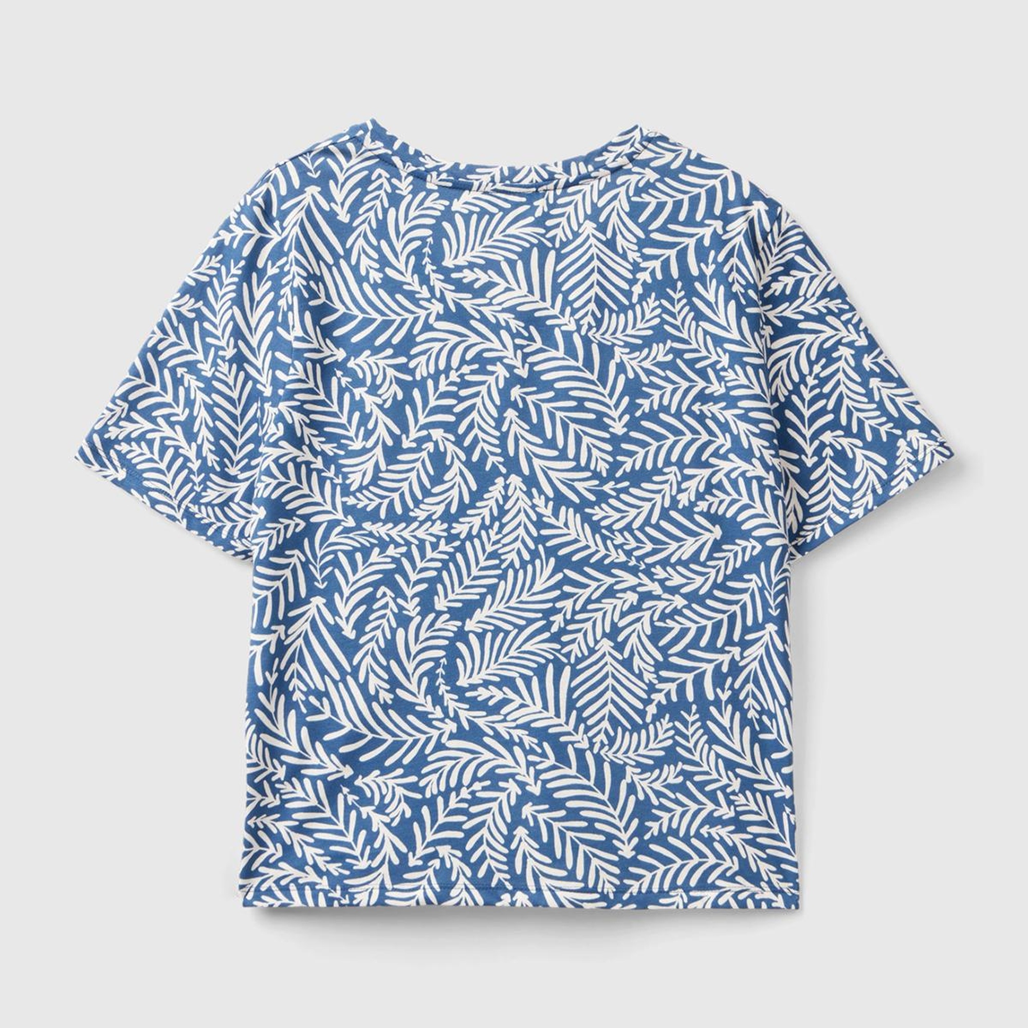 Kadın Lacivert-Krem %100 Pamuk Tamamı Desenli Derin V Yaka T-Shirt