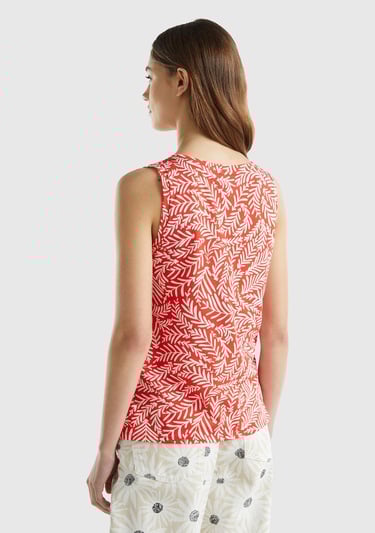  Kadın Kırmızı %100 Pamuk Tamamı Desenli Yırtmaçlı Geniş V Yaka Atlet