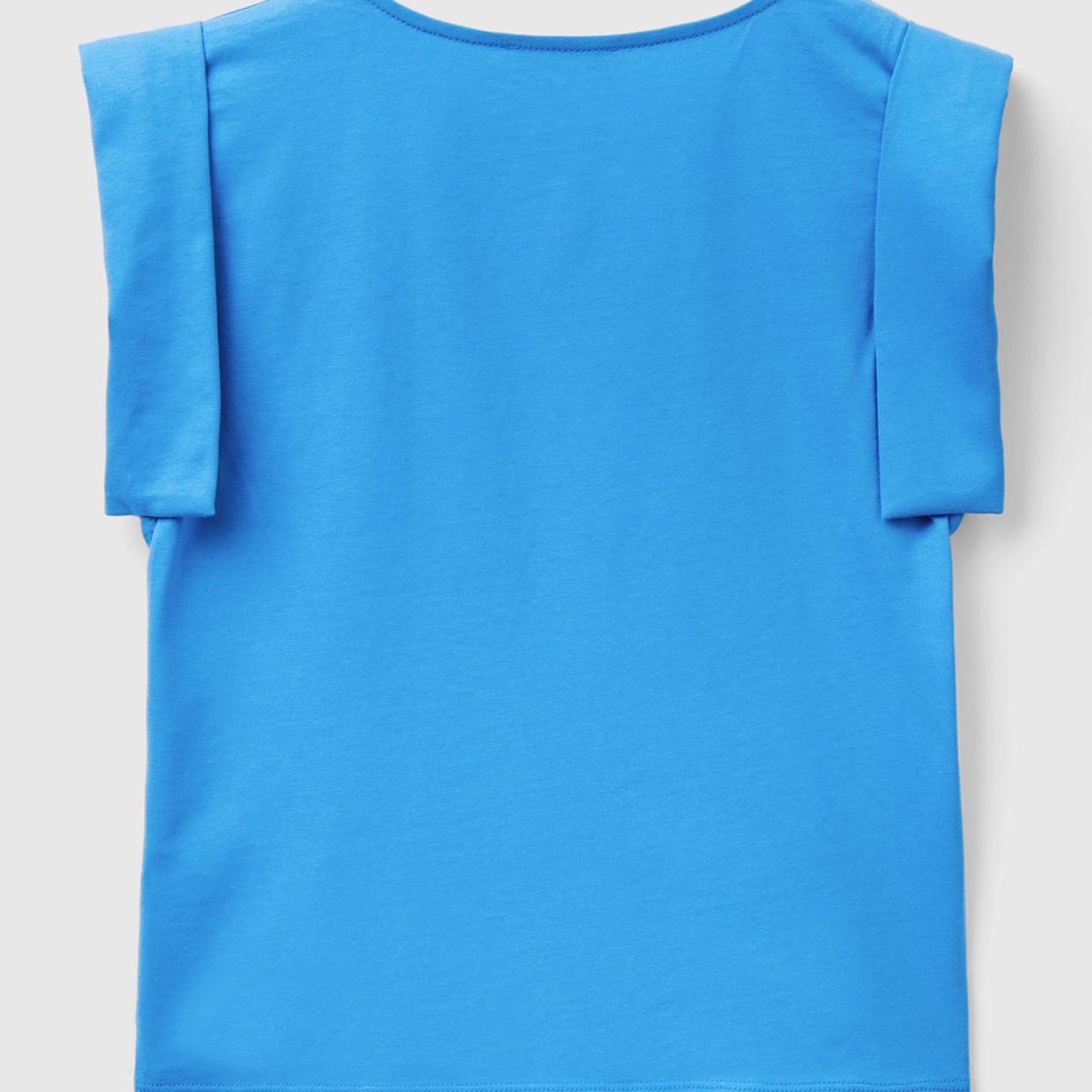 Kadın Mavi %100 Pamuk Geniş ve Kıvrık Kollu Bisiklet Yaka T-Shirt