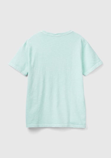  Erkek Açık Yeşil %100 Pamuk Önü ve Arkası Grafik Baskılı Bisiklet Yaka T-Shirt