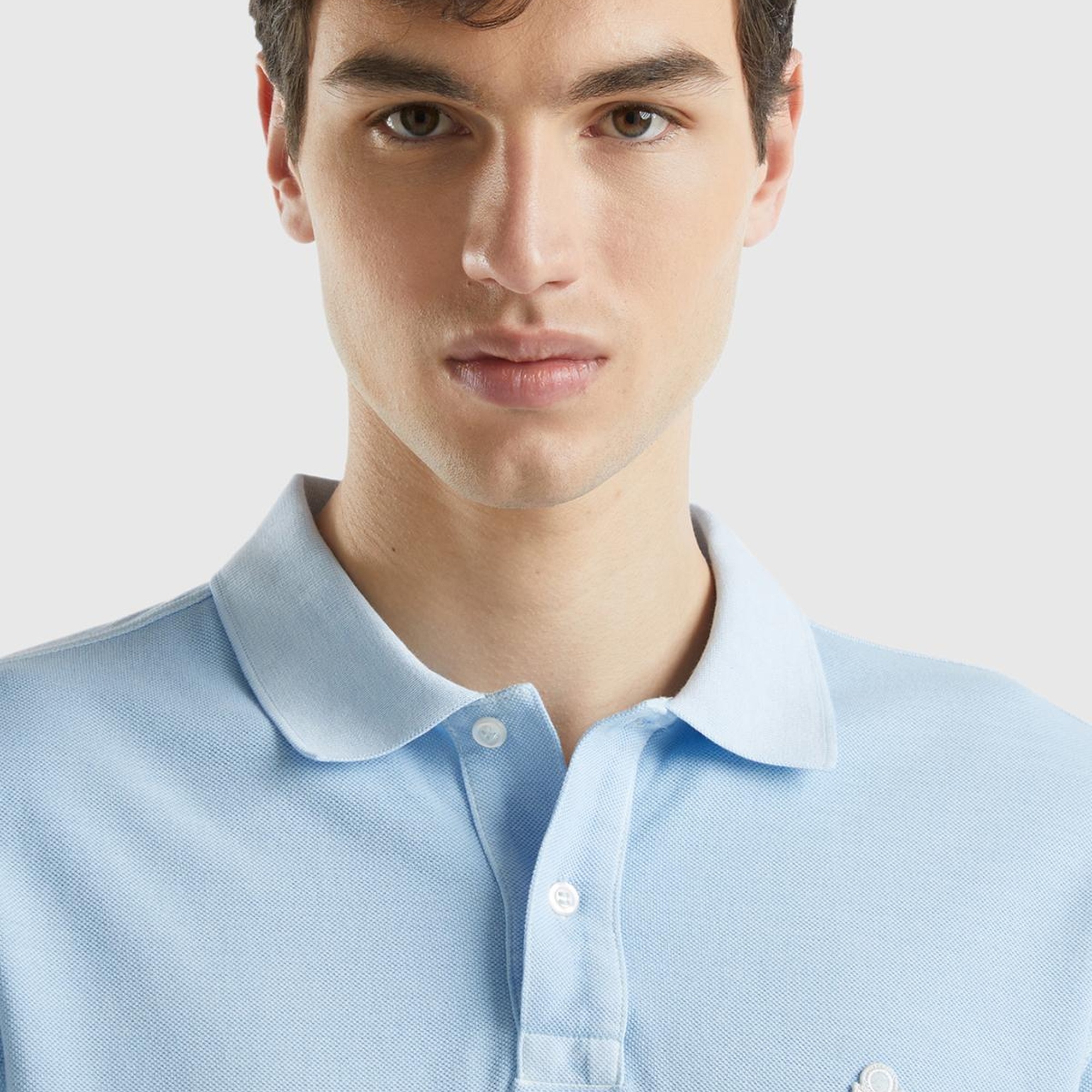 Erkek Açık Mavi %100 Pamuk Göğsü Yama Logo İşlemeli Polo Yaka T-Shirt