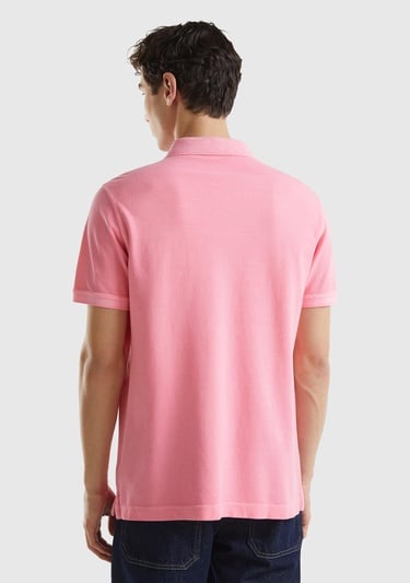  Erkek Açık Pembe %100 Pamuk Göğsü Yama Logo İşlemeli Polo Yaka T-Shirt
