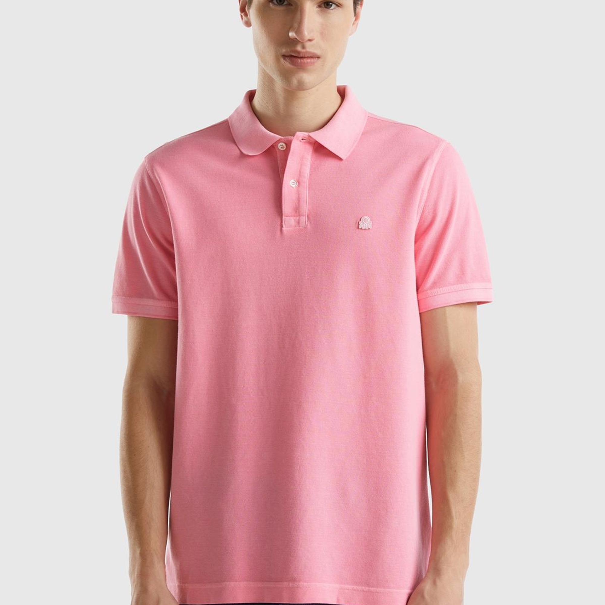 Erkek Açık Pembe %100 Pamuk Göğsü Yama Logo İşlemeli Polo Yaka T-Shirt