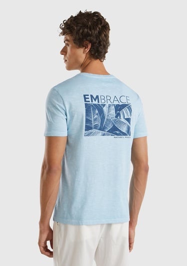  Erkek Açık Mavi %100 Pamuk Önü ve Arkası Grafik Baskılı Bisiklet Yaka T-Shirt