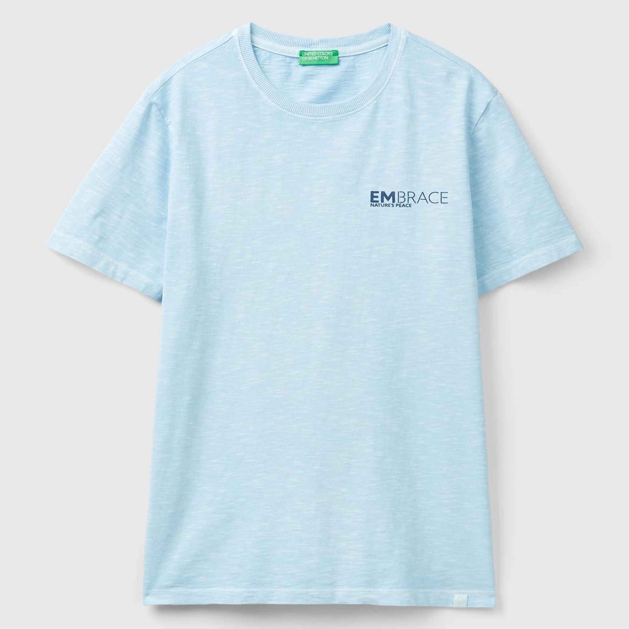 Erkek Açık Mavi %100 Pamuk Önü ve Arkası Grafik Baskılı Bisiklet Yaka T-Shirt