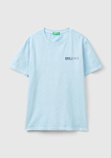  Erkek Açık Mavi %100 Pamuk Önü ve Arkası Grafik Baskılı Bisiklet Yaka T-Shirt