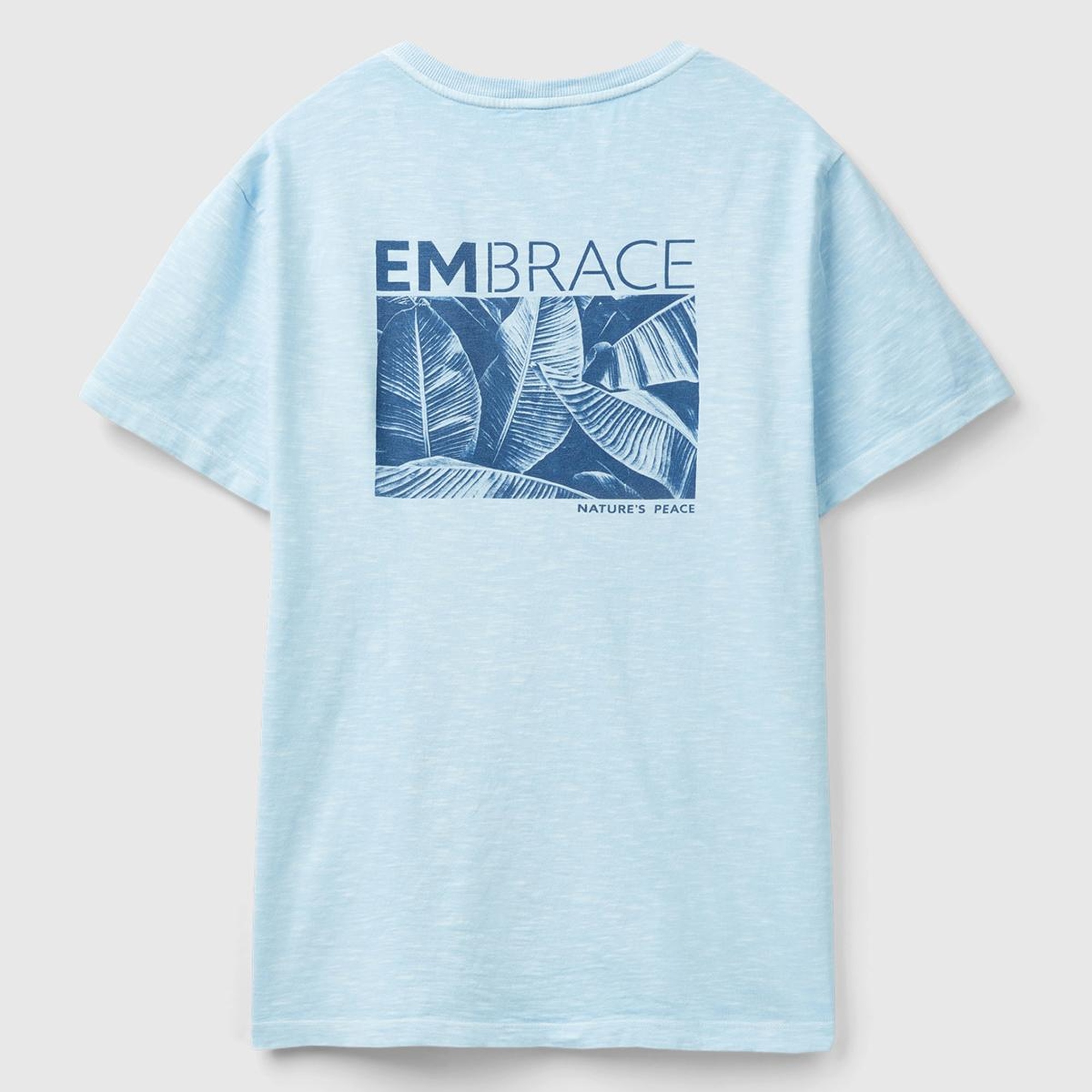 Erkek Açık Mavi %100 Pamuk Önü ve Arkası Grafik Baskılı Bisiklet Yaka T-Shirt