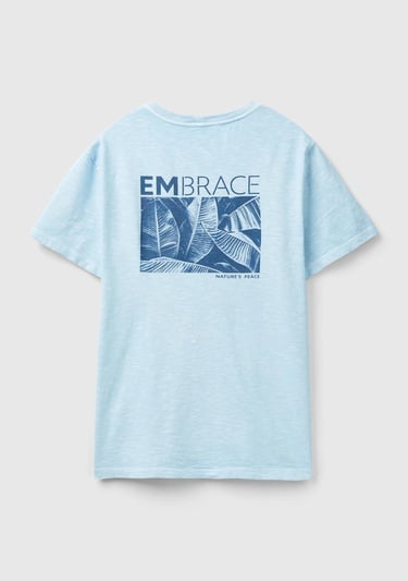  Erkek Açık Mavi %100 Pamuk Önü ve Arkası Grafik Baskılı Bisiklet Yaka T-Shirt