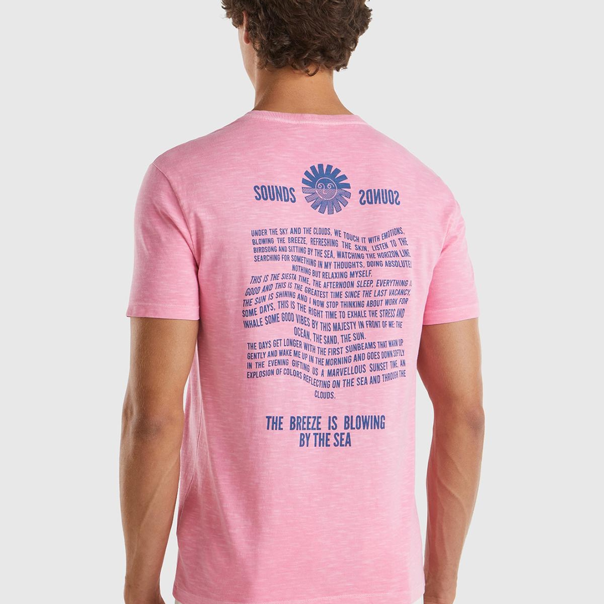 Erkek Pembe %100 Pamuk Önü ve Arkası Grafik Baskılı Bisiklet Yaka T-Shirt