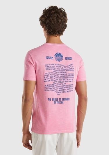  Erkek Pembe %100 Pamuk Önü ve Arkası Grafik Baskılı Bisiklet Yaka T-Shirt