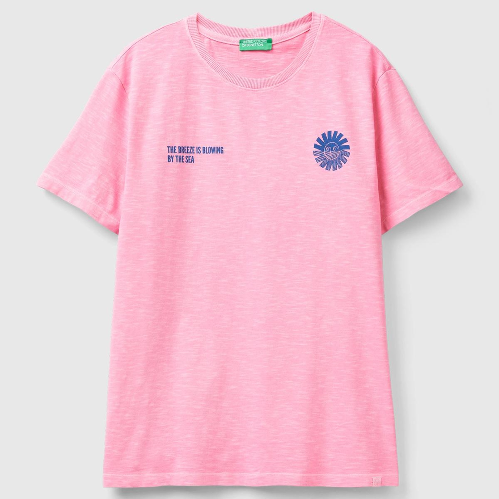 Erkek Pembe %100 Pamuk Önü ve Arkası Grafik Baskılı Bisiklet Yaka T-Shirt