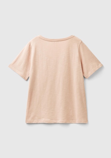  Kadın Pudra %100 Koton V Yaka Slub T-Shirt