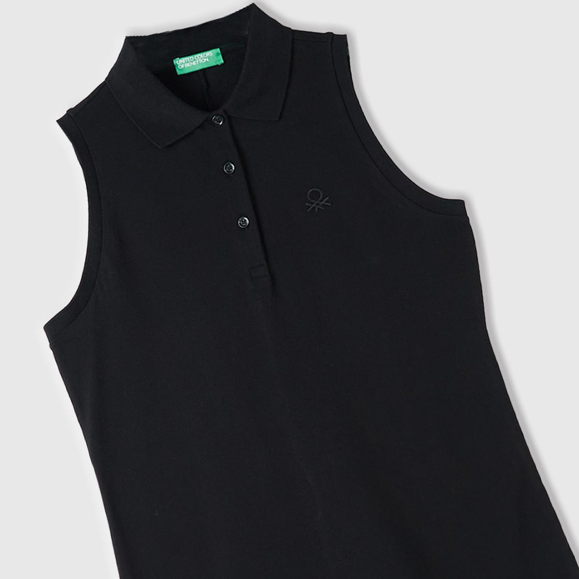 Kadın Siyah Pamuk Karışımlı Göğsü Logo İşlemeli Düğmeli Polo Yaka Elbise