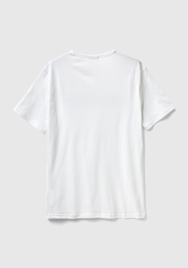  Erkek Beyaz Logo Baskılı Organik Pamuklu T-Shirt