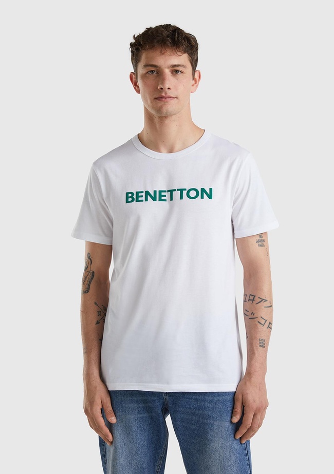  Erkek Beyaz Logo Baskılı Organik Pamuklu T-Shirt