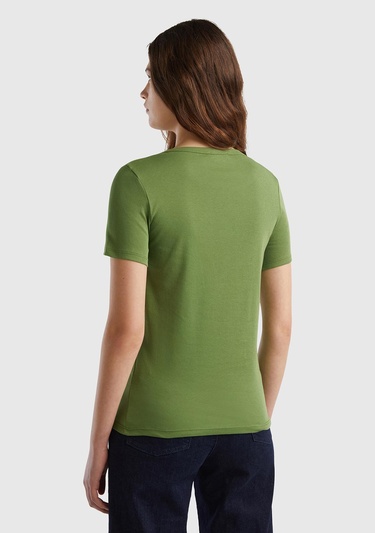  Kadın Soluk Yeşil %100 Koton Benetton Yazılı Basic T-Shirt