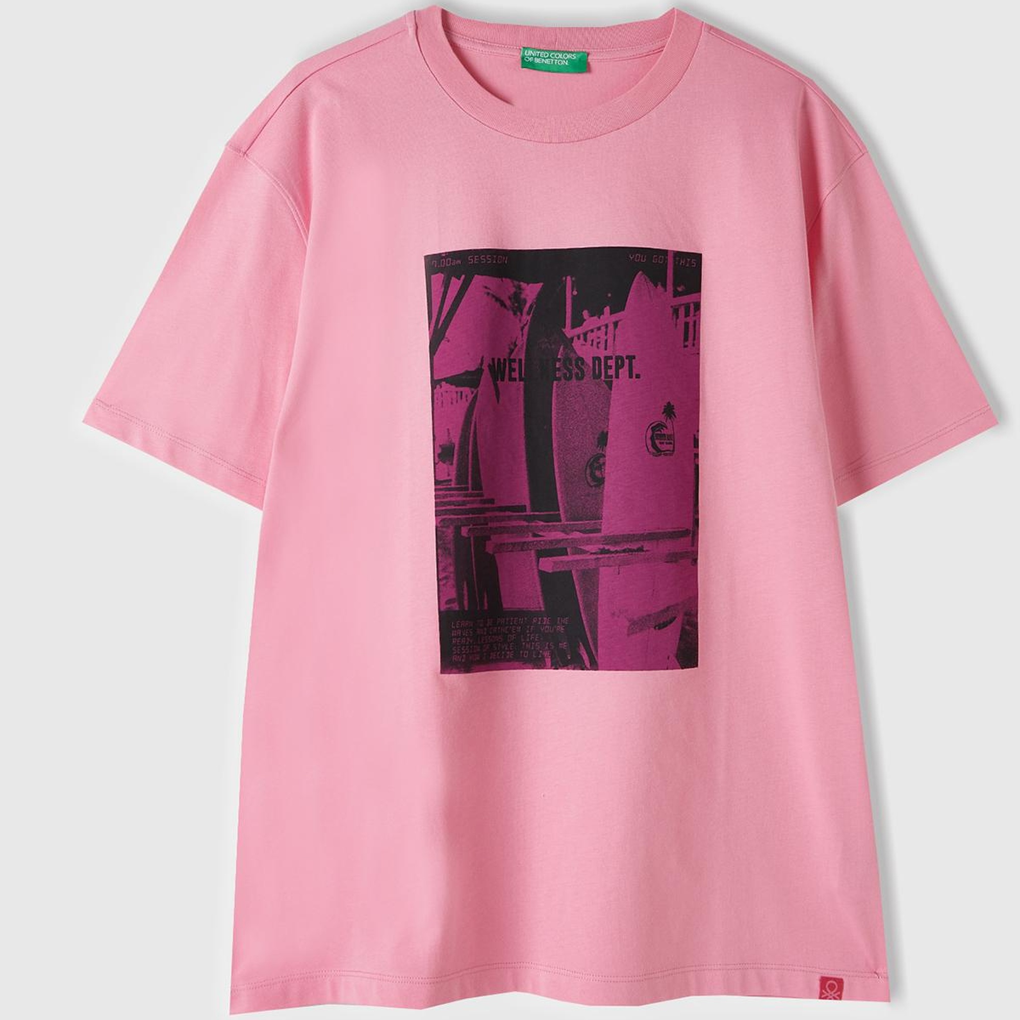 Erkek Açık Pembe %100 Pamuk Önü Fotoğraf Arkası Slogan Baskılı T-Shirt