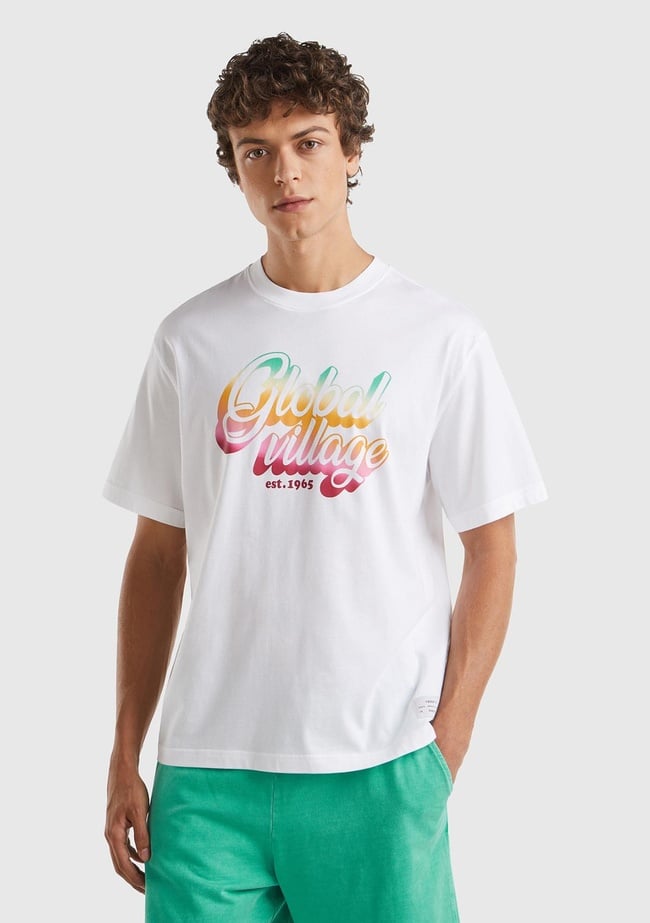  Erkek Beyaz %100 Pamuk Önü Arkası Grafik Baskılı Bisiklet Yaka T-Shirt