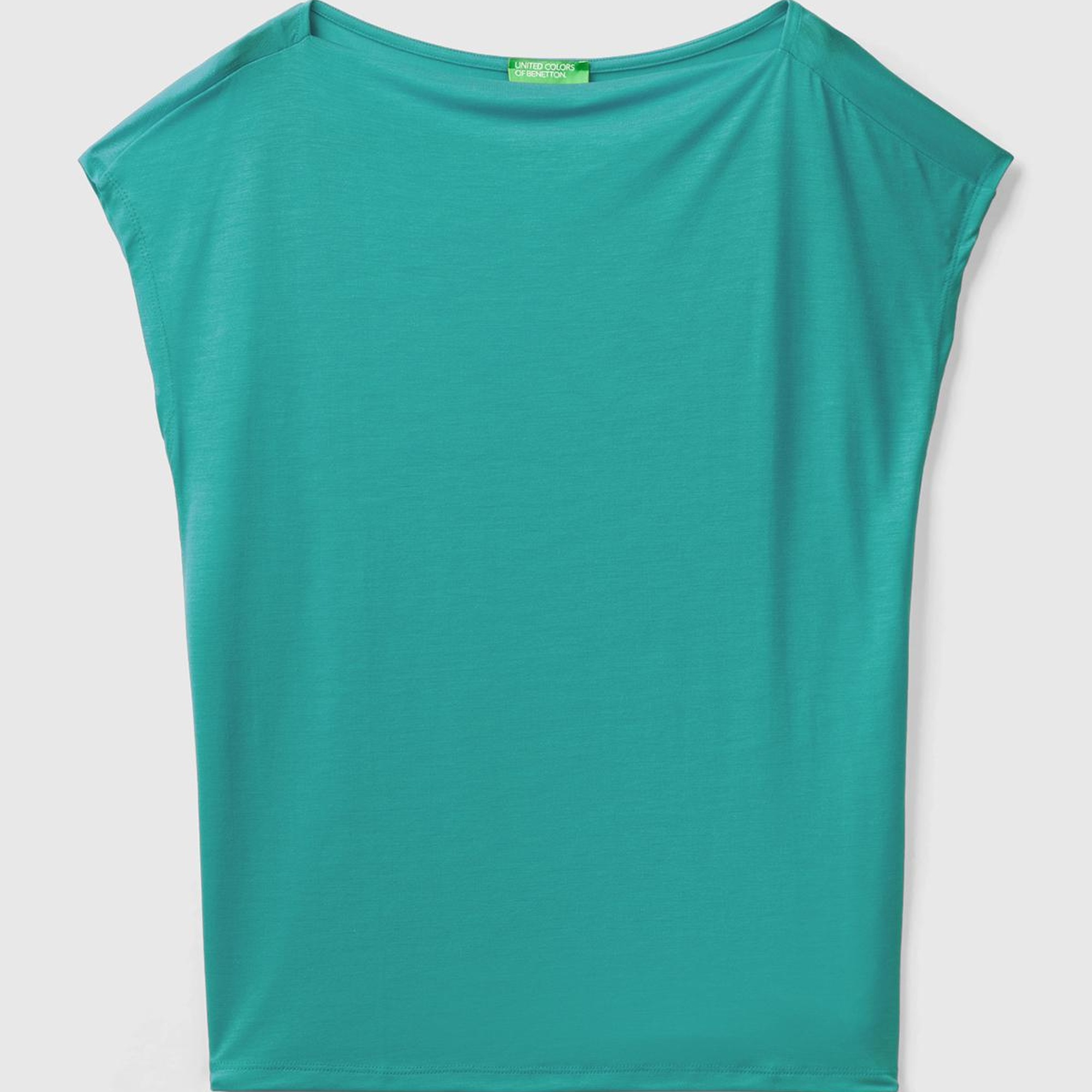 Kadın Petrol Yeşili %100 Liyosel Kimono Kollu Kayık Yaka T-Shirt